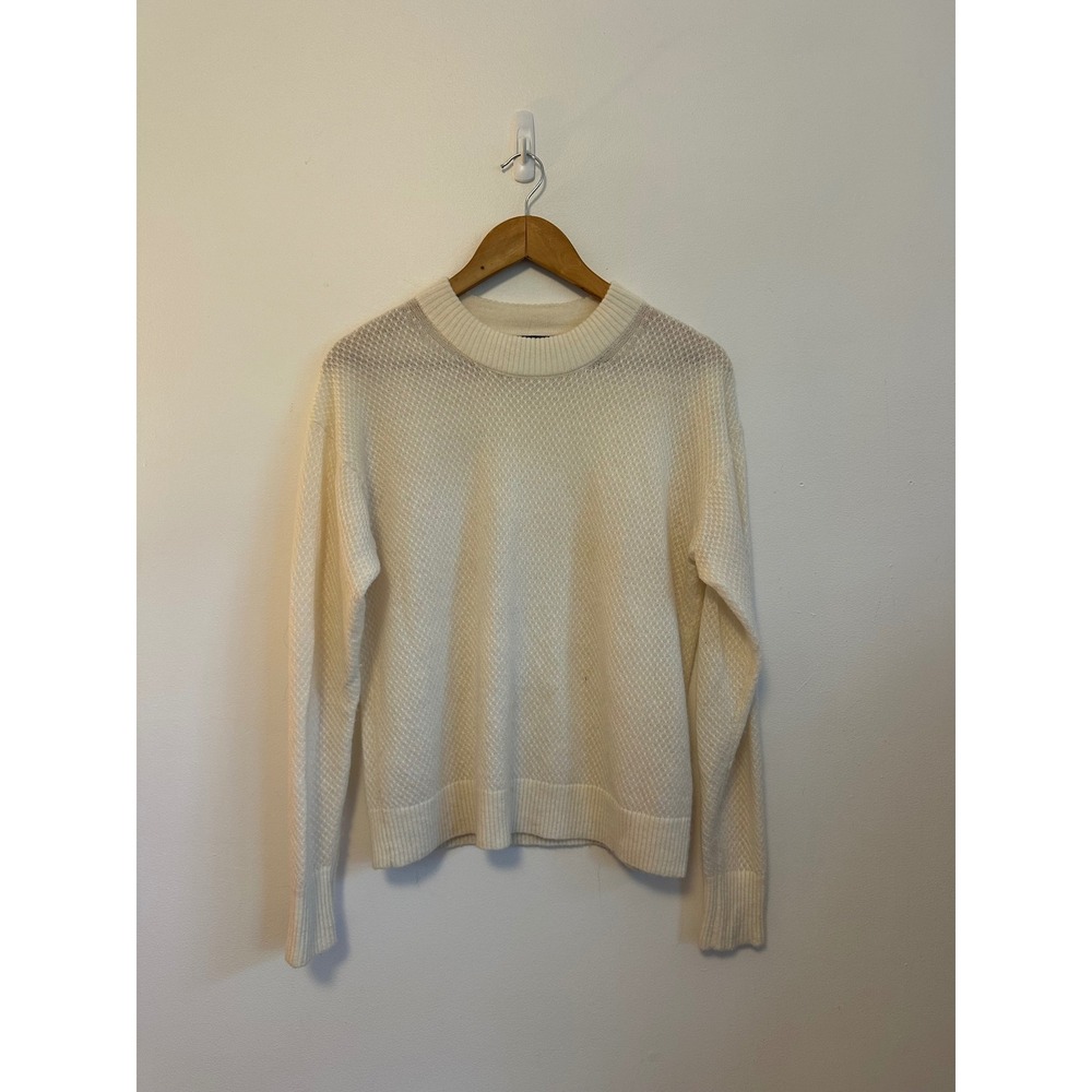 Quince Ivory White Honeycomb Waffle Knit Crewneck Sweater | Size Medium